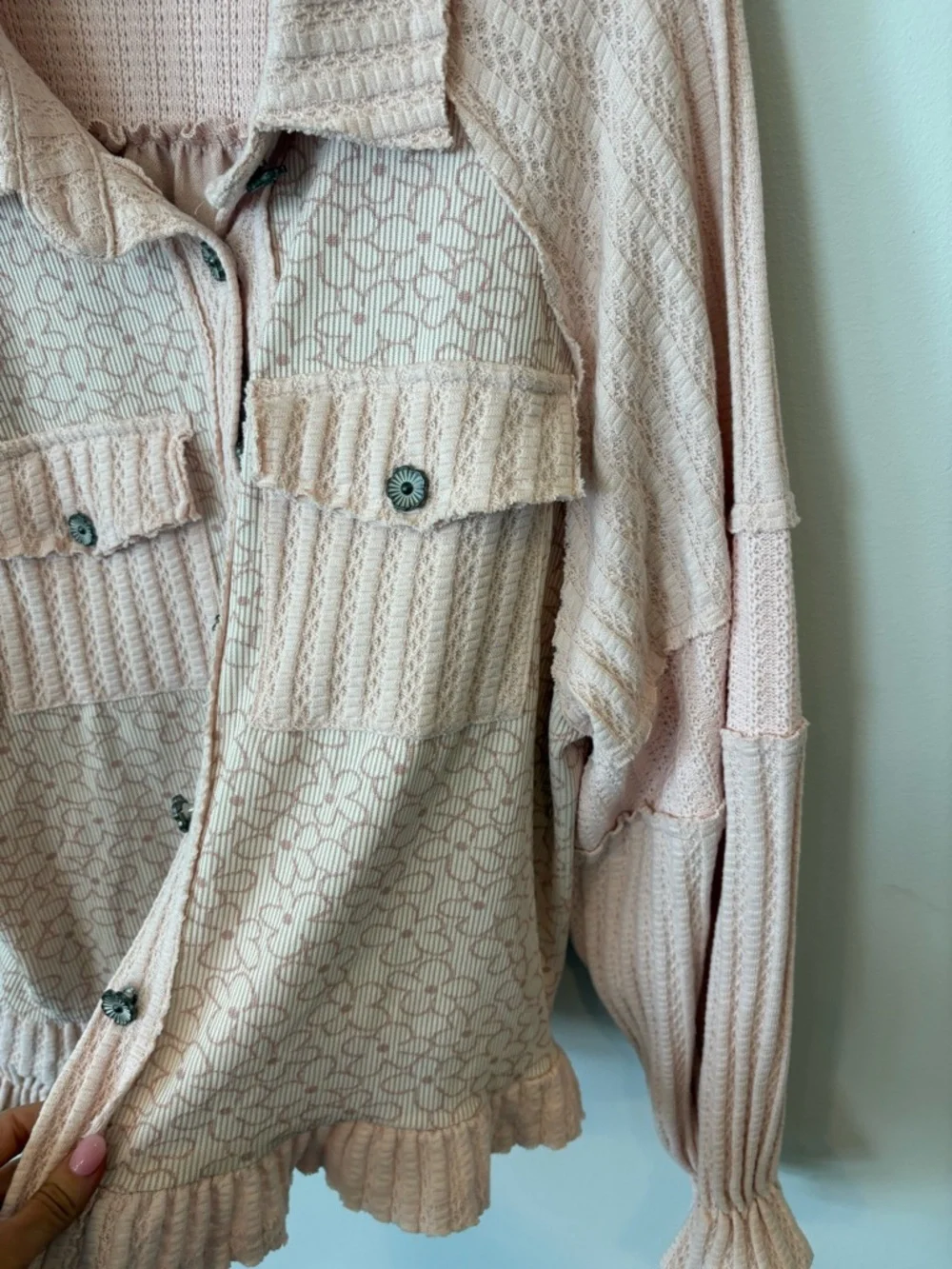 POL free people vibe bobo Pink Textured Button-Up Cardigan - Picture 8 of 11